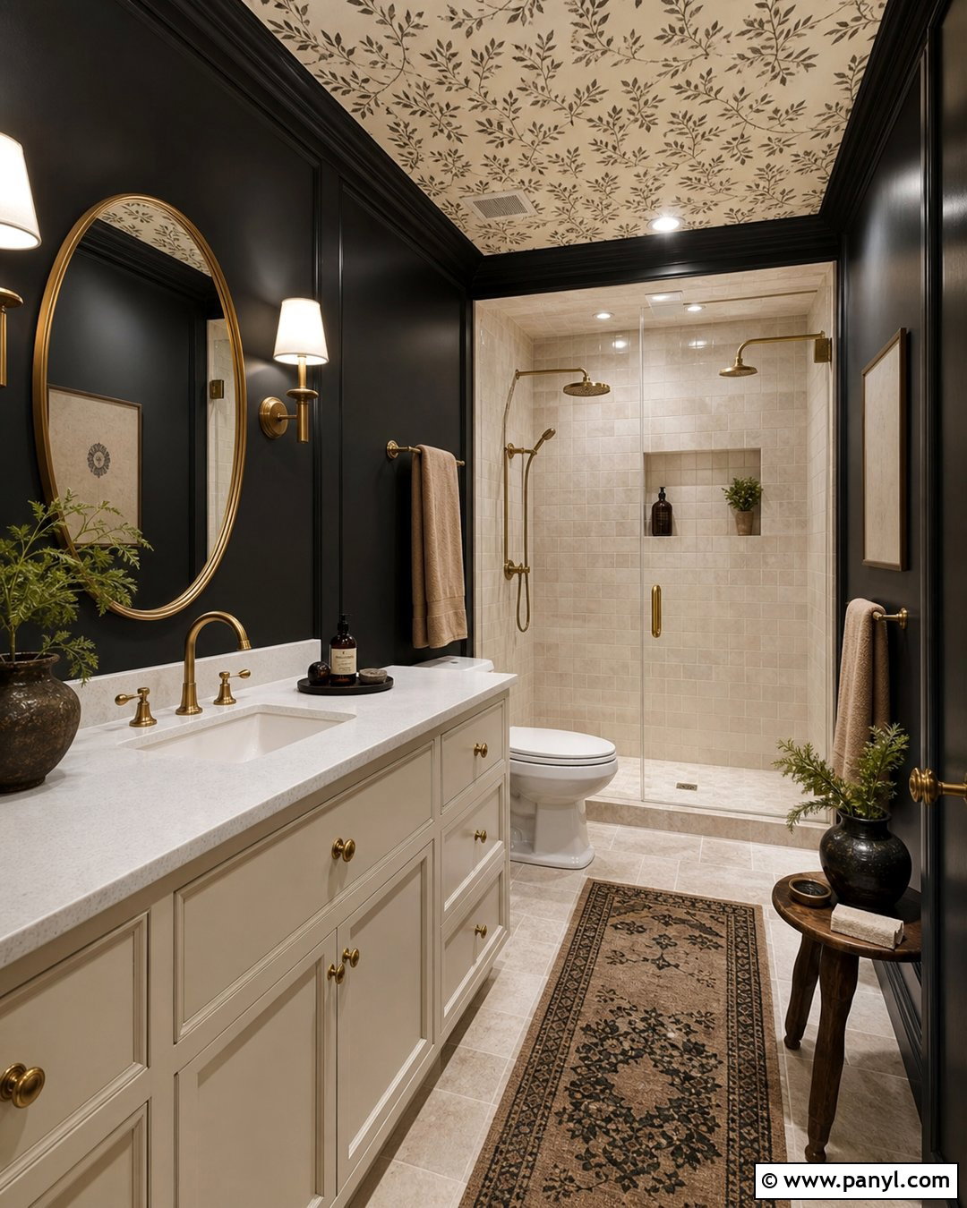 Black Bathroom Walls With Patterned Ceiling - 30 black walls bathroom ideas