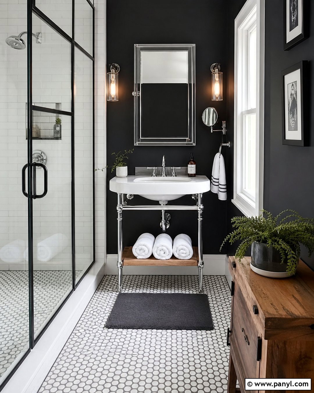 Black Bathroom Walls With Penny Tile Floor - 35 black bathroom walls