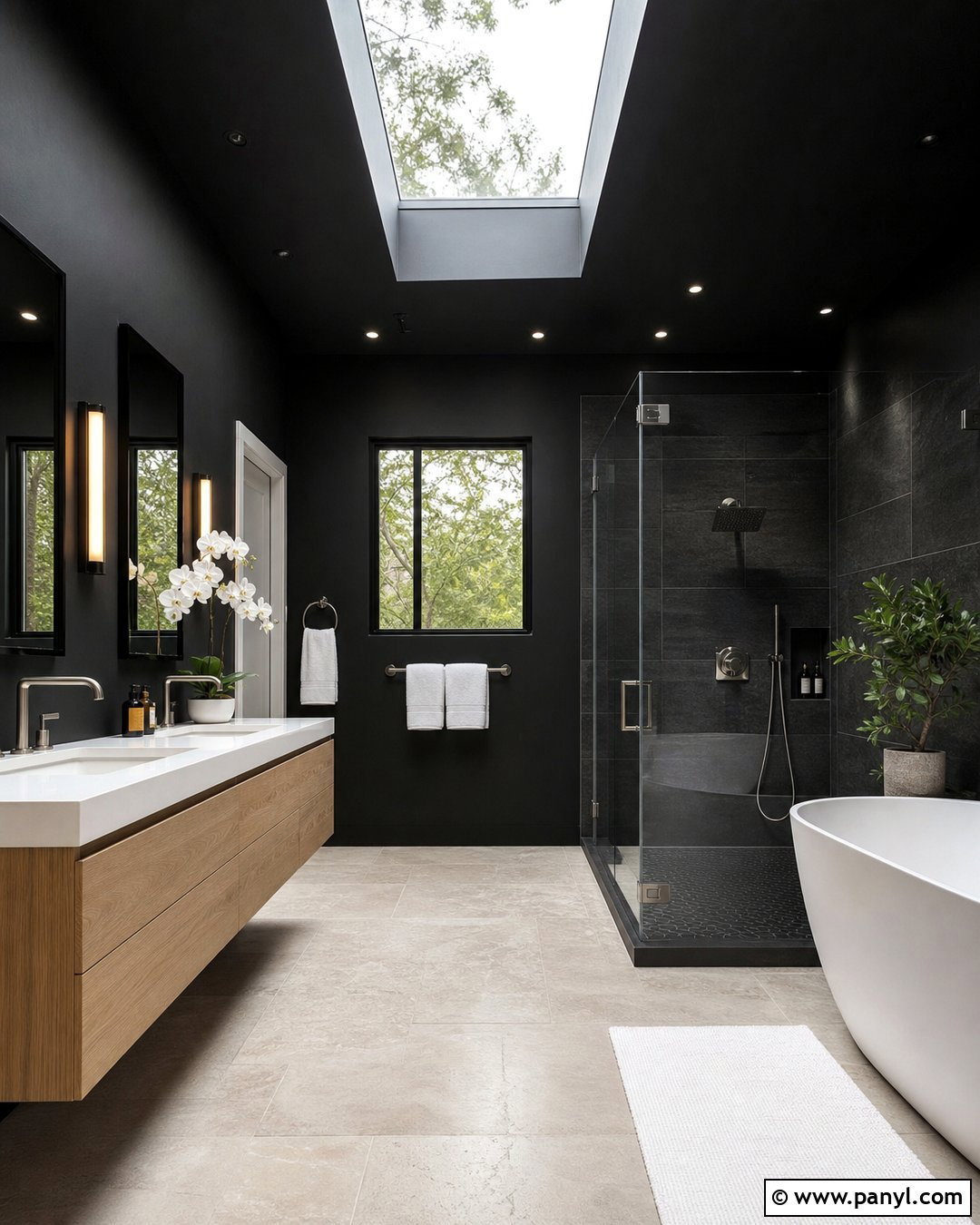 Black Bathroom Walls With Skylight - 35 black bathroom walls