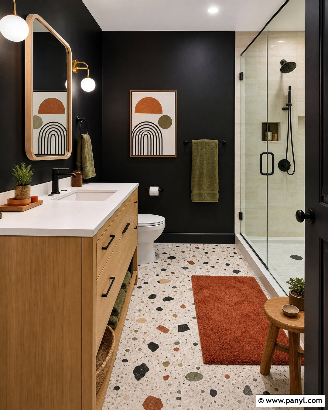 Black Bathroom Walls With Terrazzo Floor - 30 black walls bathroom ideas