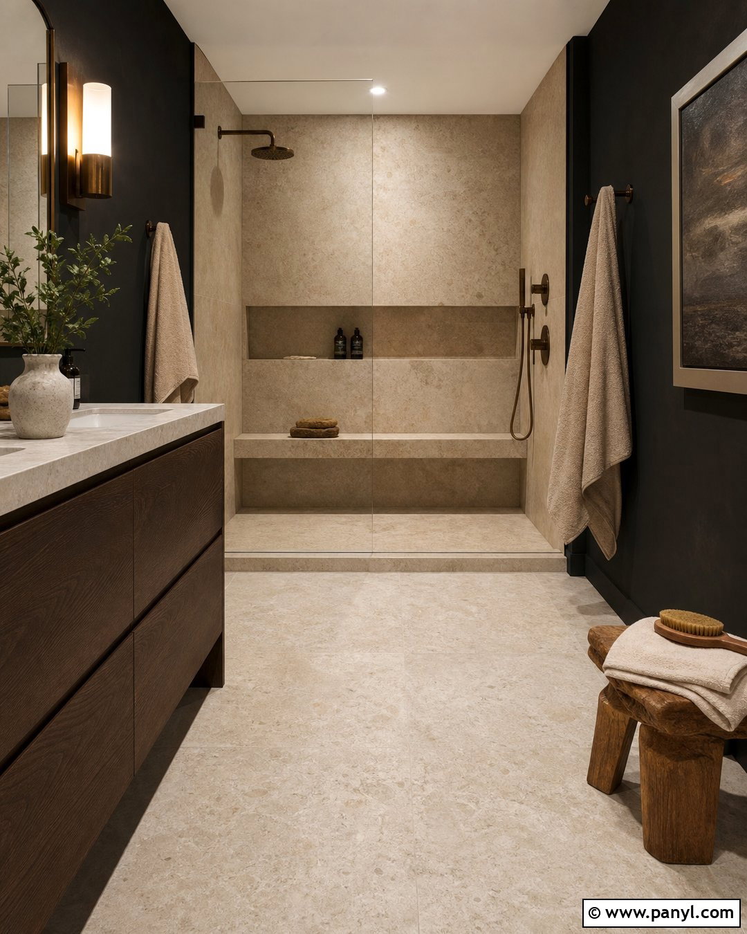 Black Bathroom Walls With Travertine Tile - 30 black walls bathroom ideas