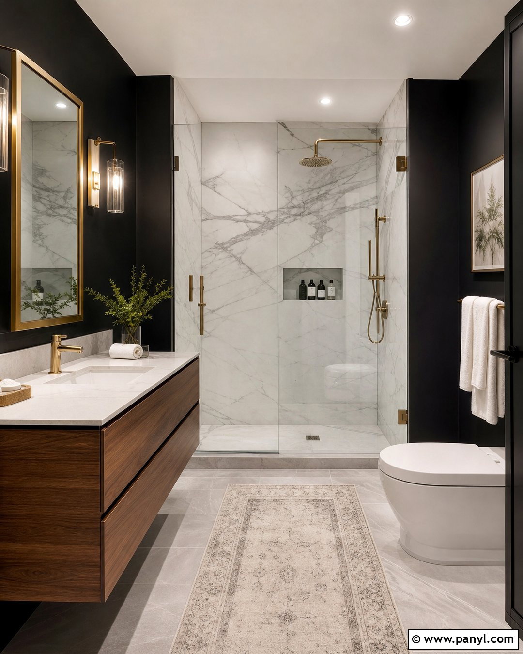Black Bathroom Walls With White Marble - 30 Bathroom Dark Walls