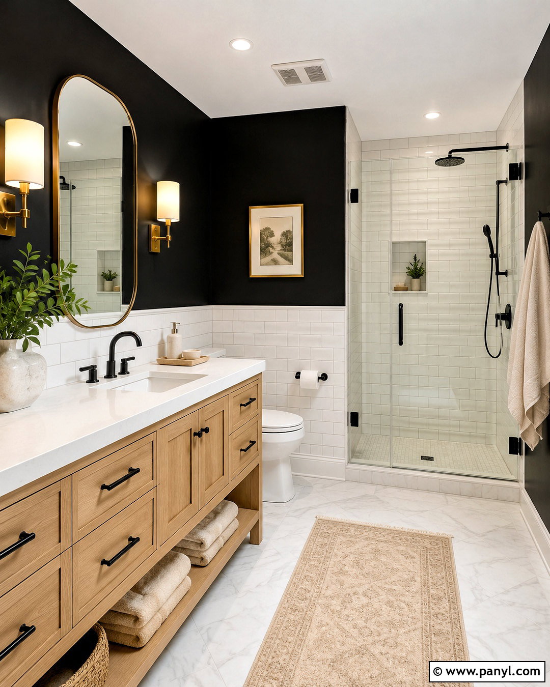 Black Bathroom Walls With White Tile - 40 Black Painted Walls