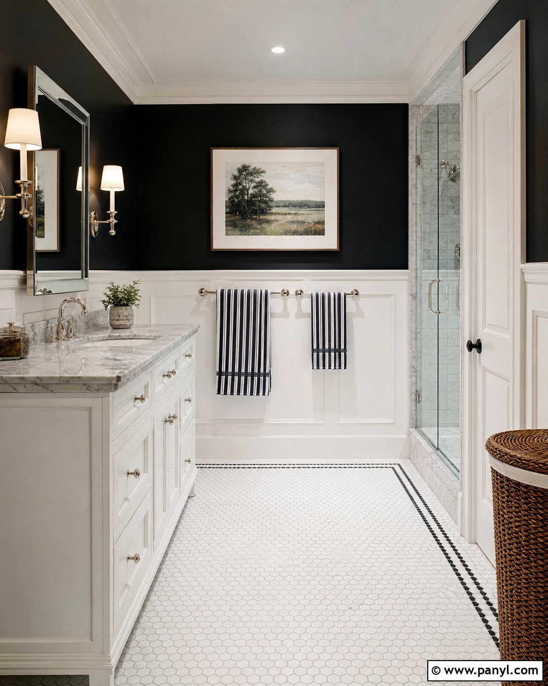 Black Bathroom Walls With White Wainscoting - 30 black walls bathroom ideas
