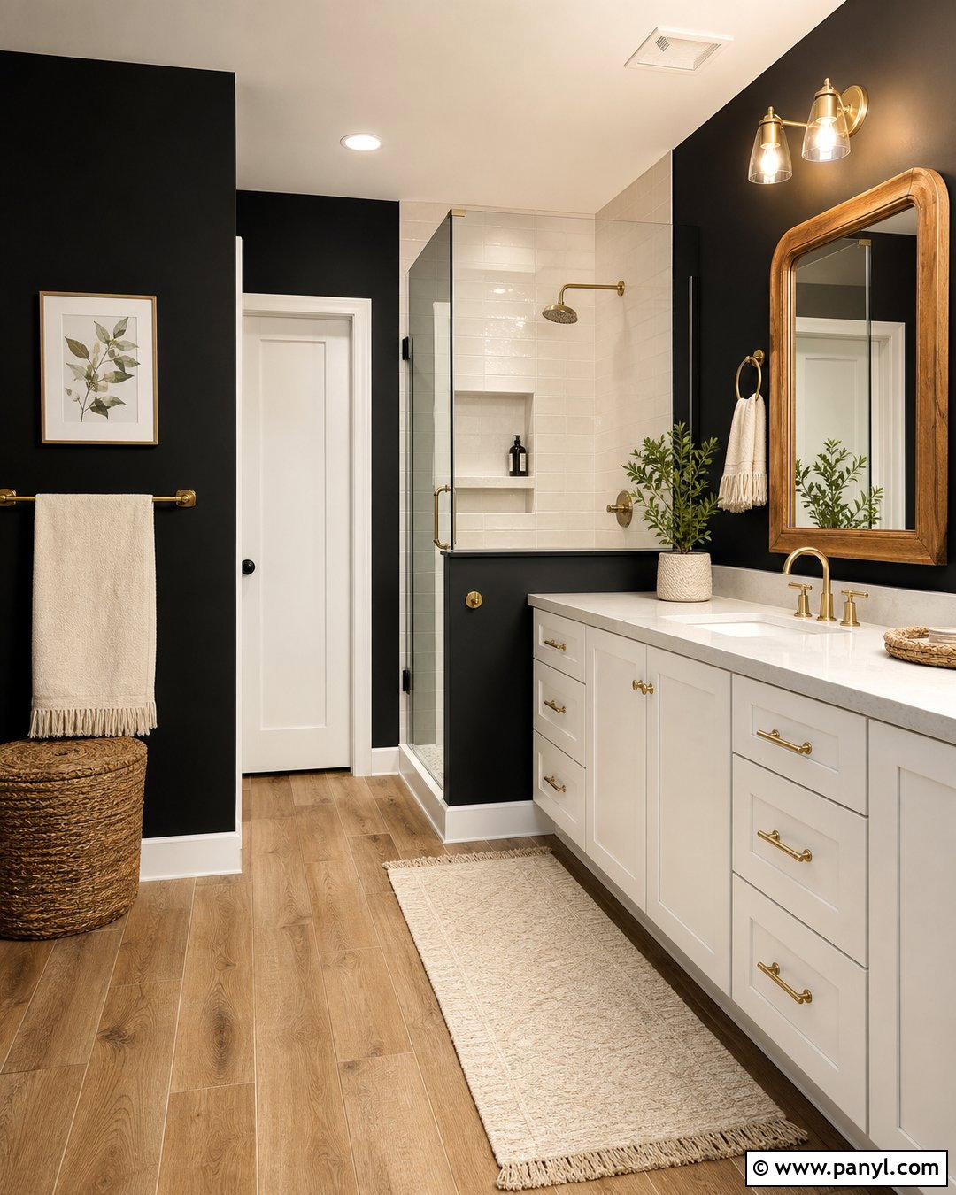 Black Bathroom Walls With Wood-Look Floor - 35 black bathroom walls