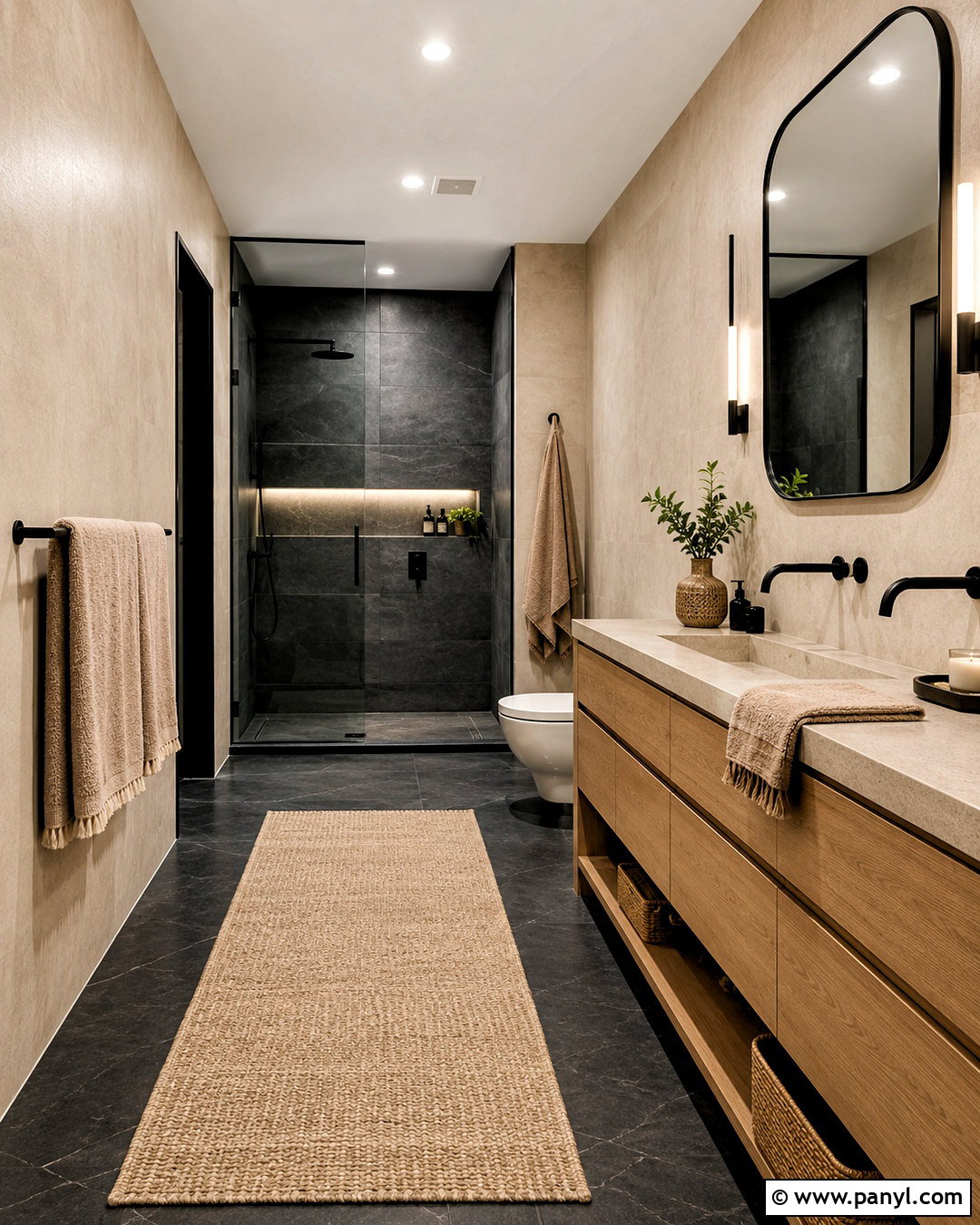 Black Bathroom With Beige Accents - 20 modern black bathroom ideas