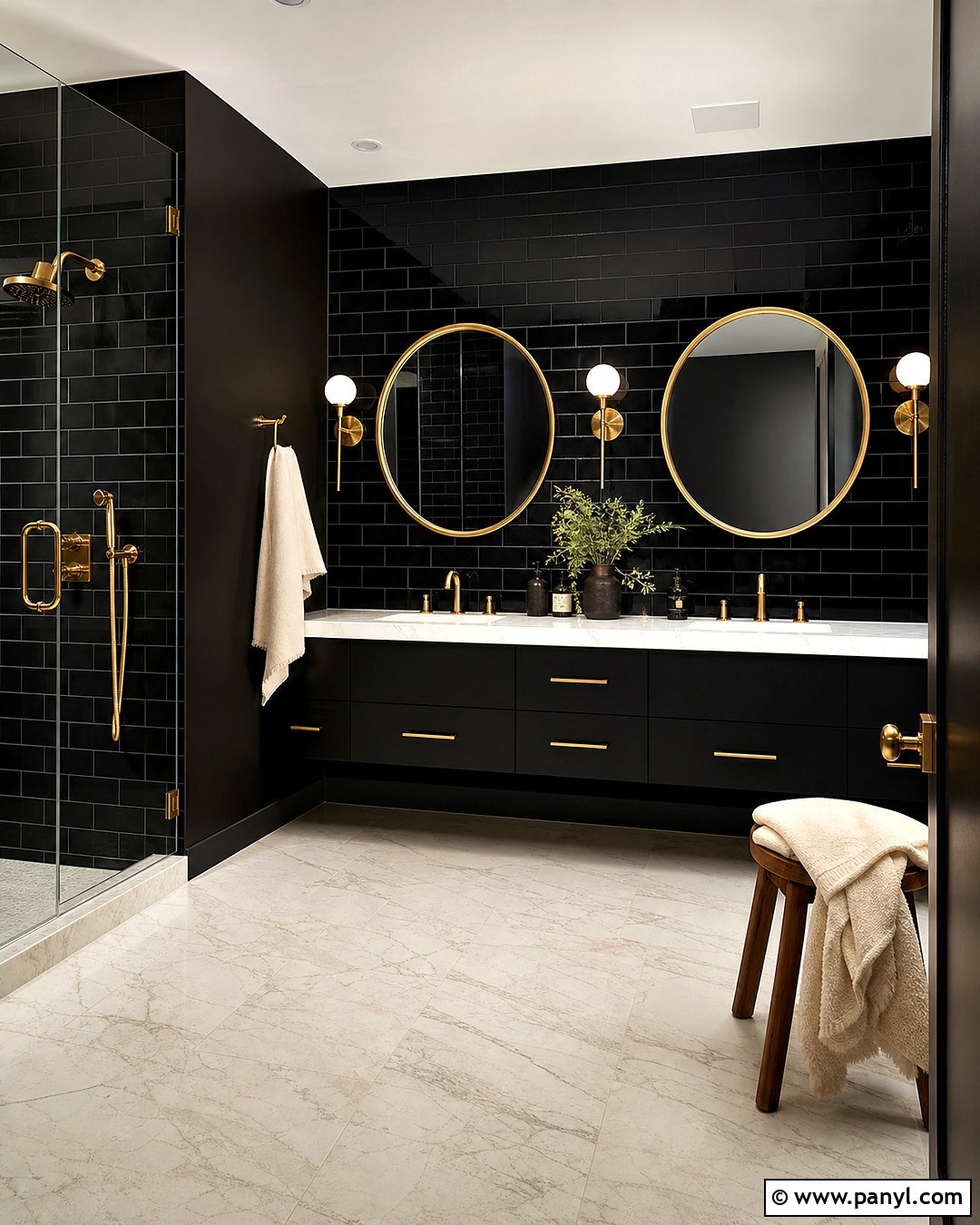 Black Bathroom With Brass Fixtures - 20 black bathroom design ideas