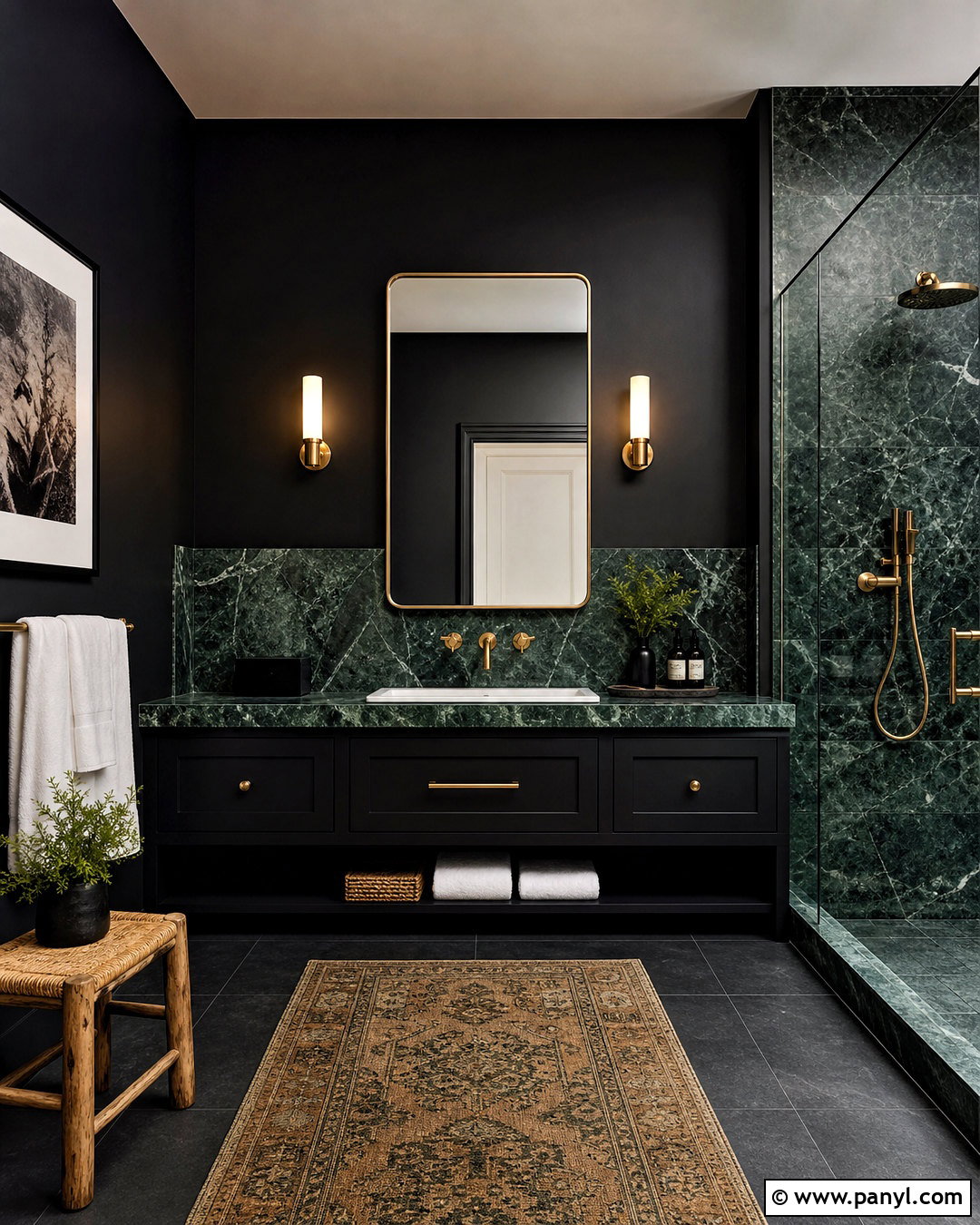Black Bathroom With Dark Green Marble - 20 dark green and black bathroom ideas