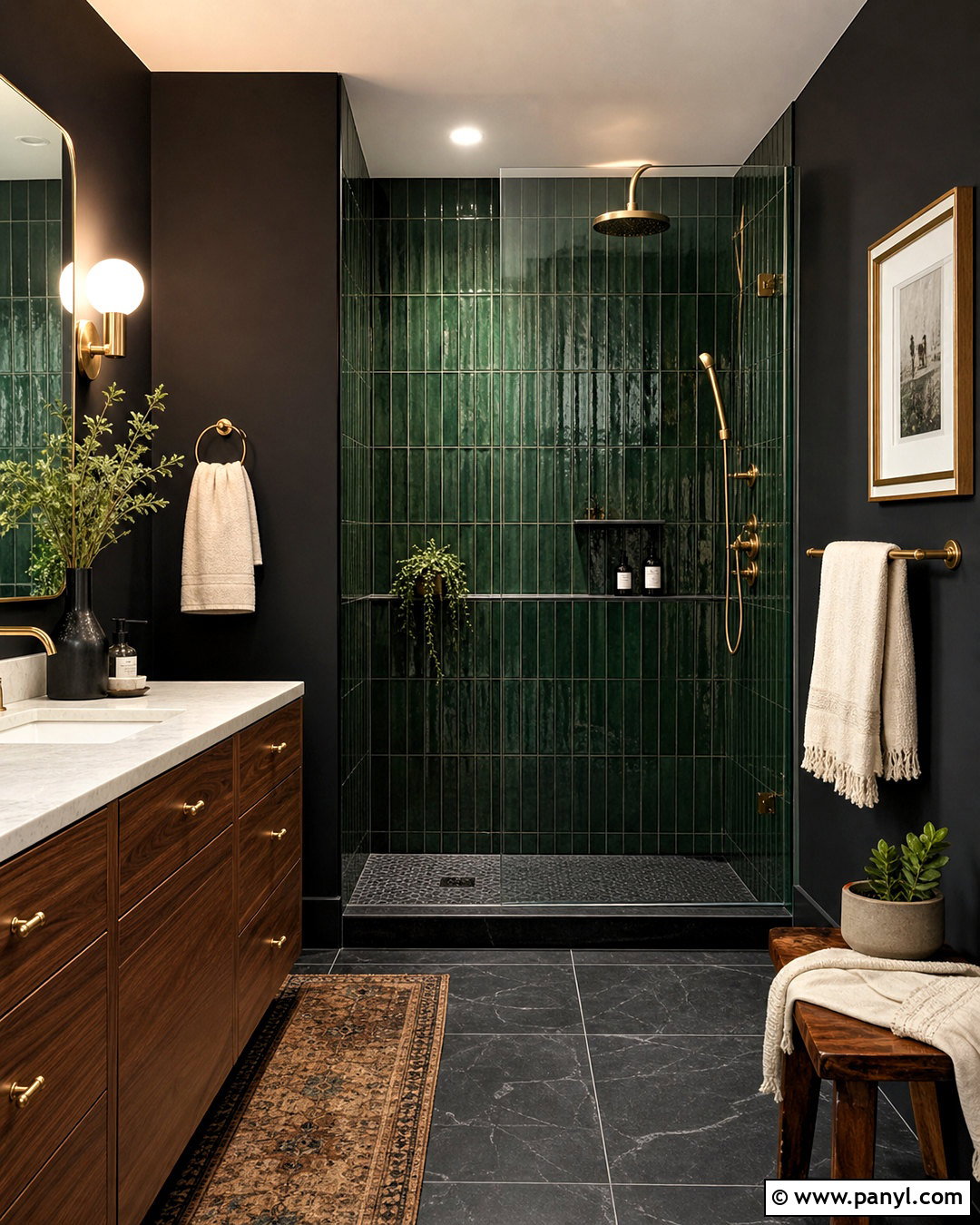 Black Bathroom With Green Tile - 20 black bathroom design ideas