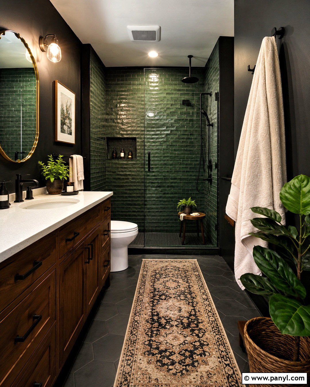 Black Bathroom With Green Tile - 20 black bathroom aesthetic ideas