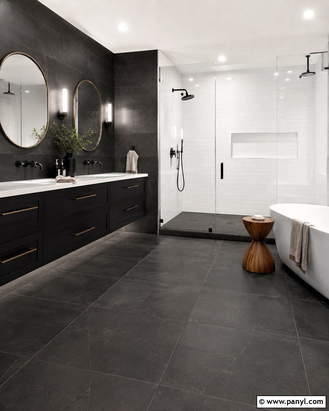 Black Bathroom With Large Format Tile - 20 modern black bathroom ideas