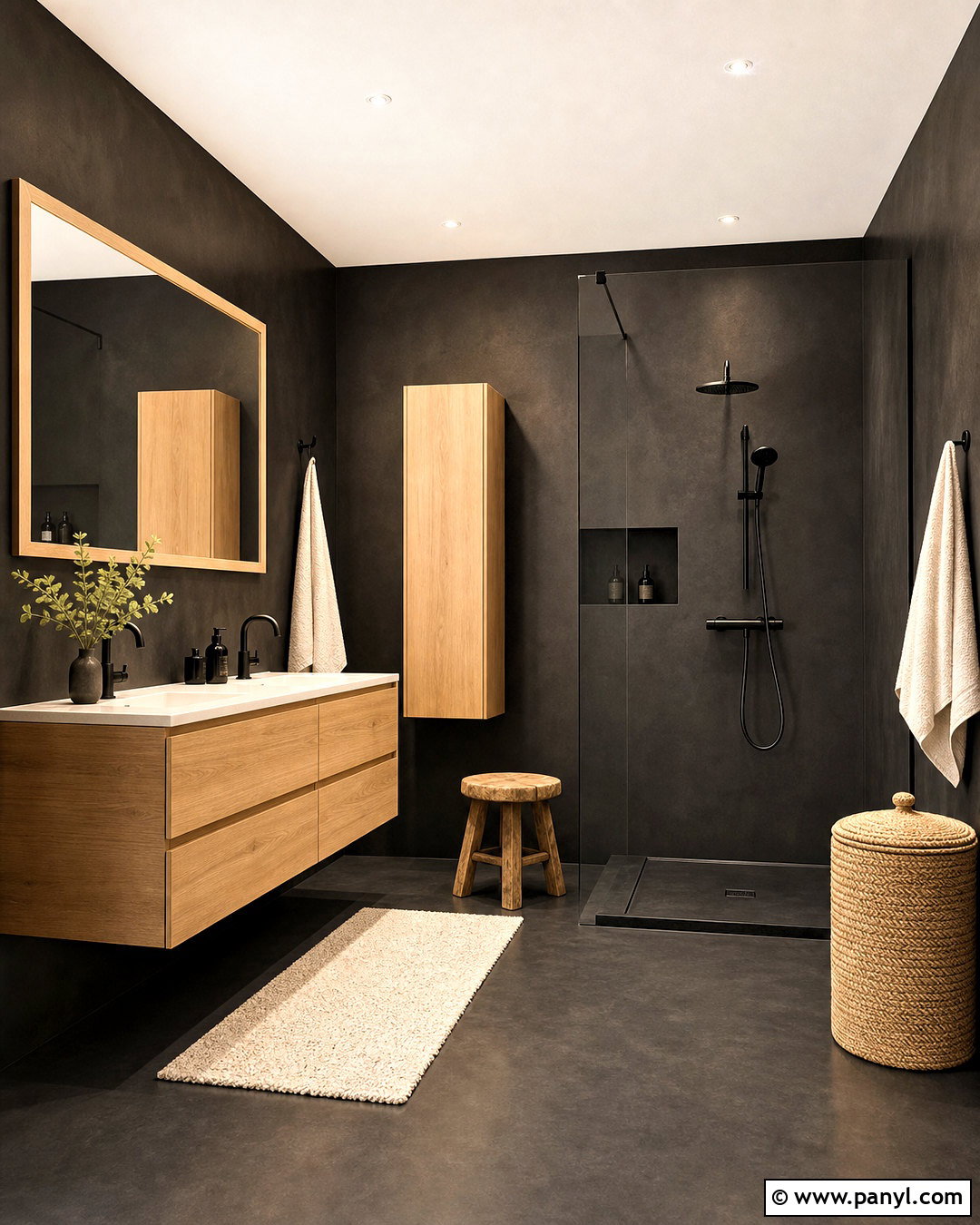 Black Bathroom With Oak Accents - 20 black bathroom design ideas