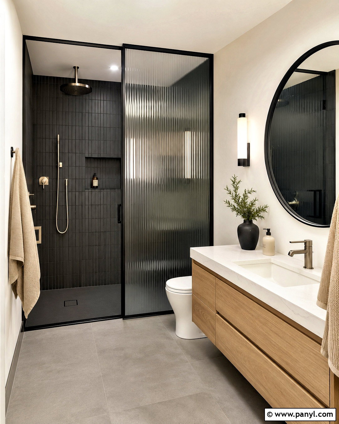 Black Bathroom With Ribbed Glass - 20 modern black bathroom ideas
