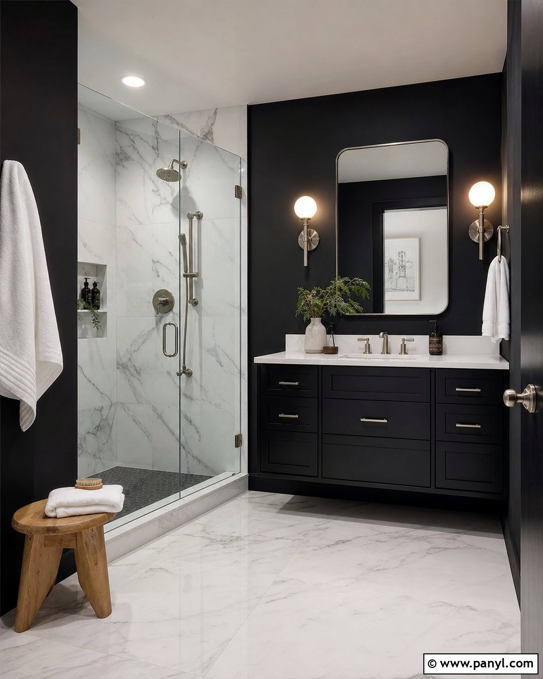 Black Bathroom With White Marble - 35 black painted room ideas