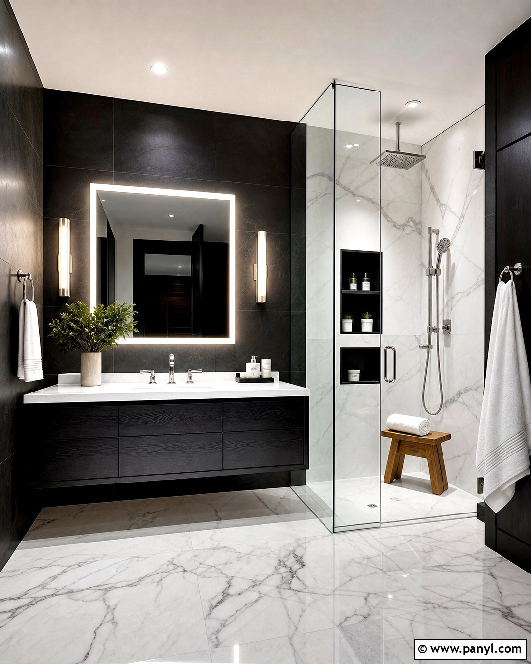 Black Bathroom With White Marble - 20 black room design ideas