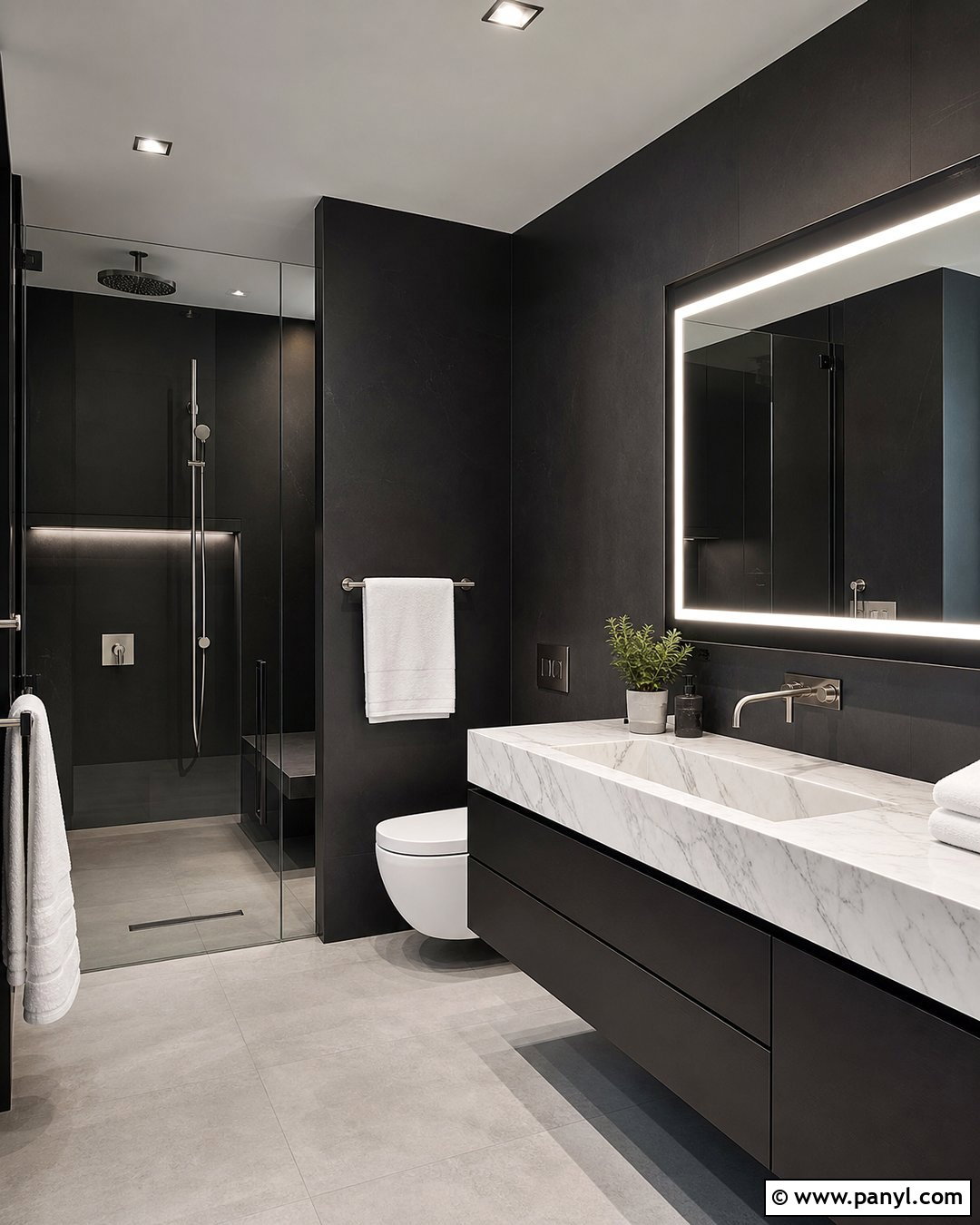 Black Bathroom With White Marble Sink - 20 Modern Bathroom With Dark Walls And Marble Sink Ideas