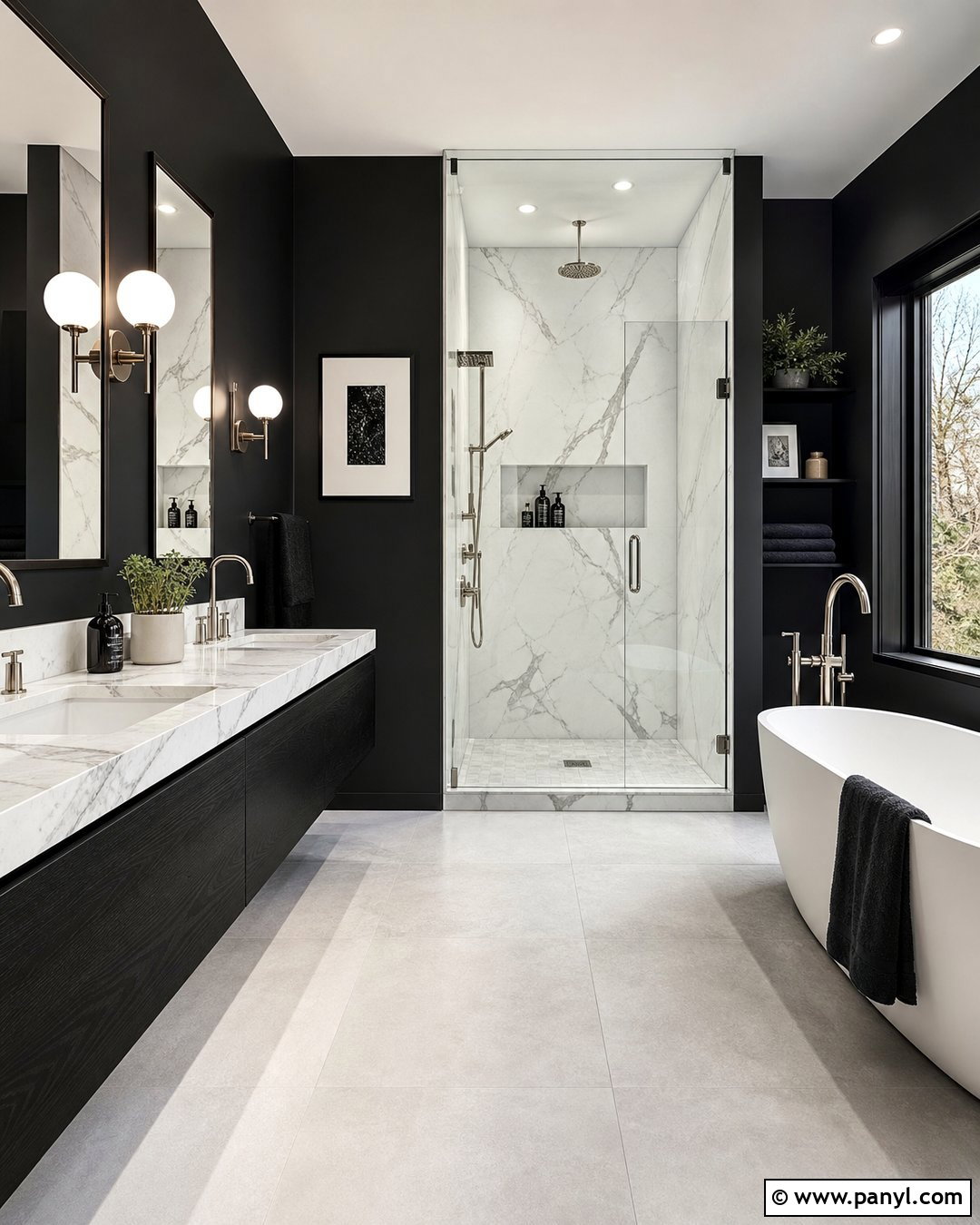 Black Bathroom With White Marble - 20 Elegant Bathroom With Dark Walls