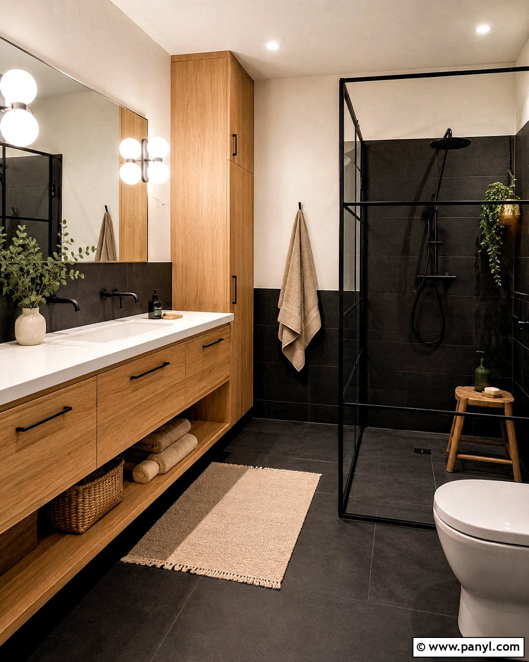 Black Bathroom With White Oak - 20 modern black bathroom ideas