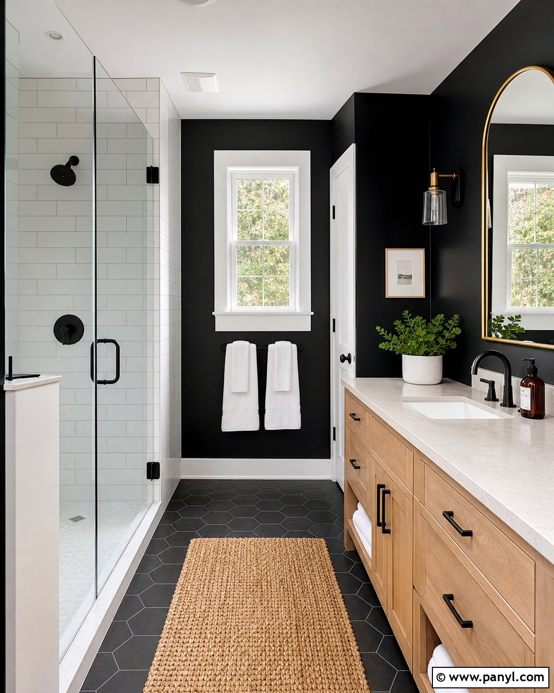 Black Bathroom With White Trim - 30 Black Walls White Trim Ideas