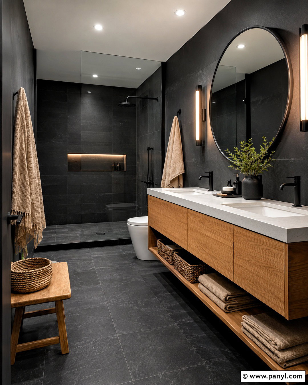 Black Bathroom With Wood Vanity - 20 modern black bathroom ideas