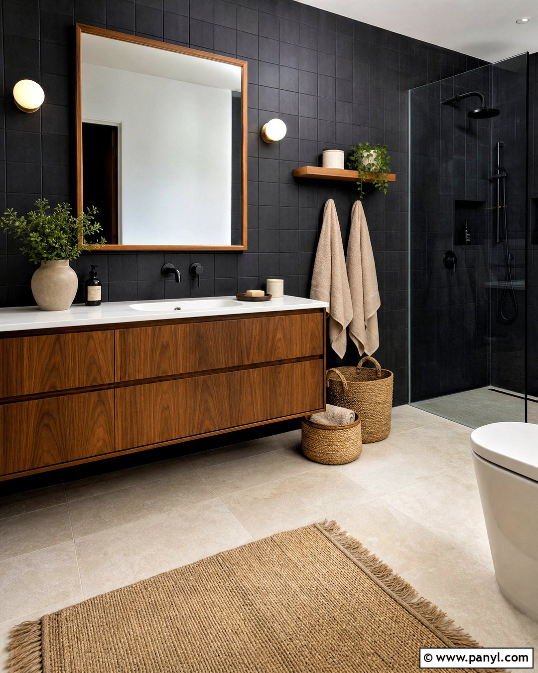 Black Bathroom With Wood Vanity - 20 black bathroom design ideas