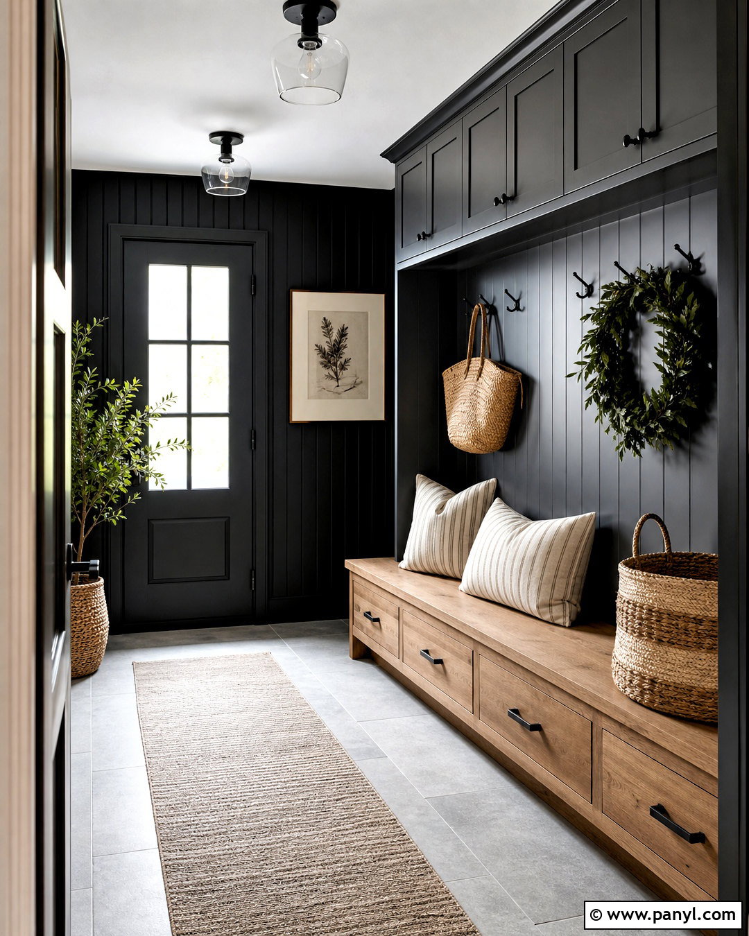 Black Beadboard Mudroom - 20 black panel wall ideas