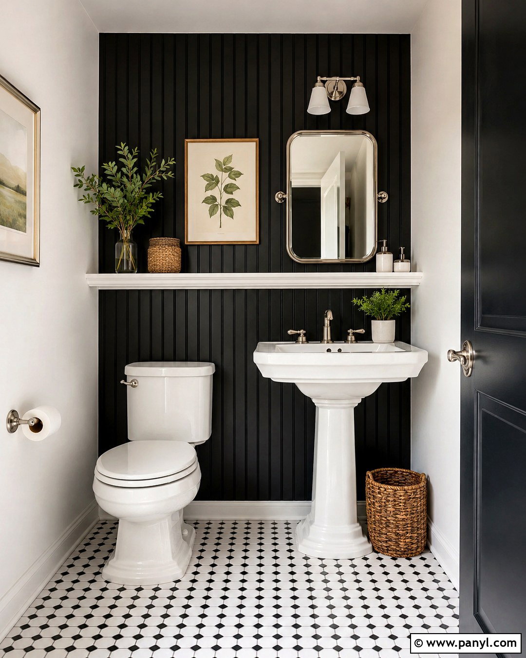 Black Beadboard Wall Behind Toilet - 20 Black Accent Wall Behind Toilet Ideas