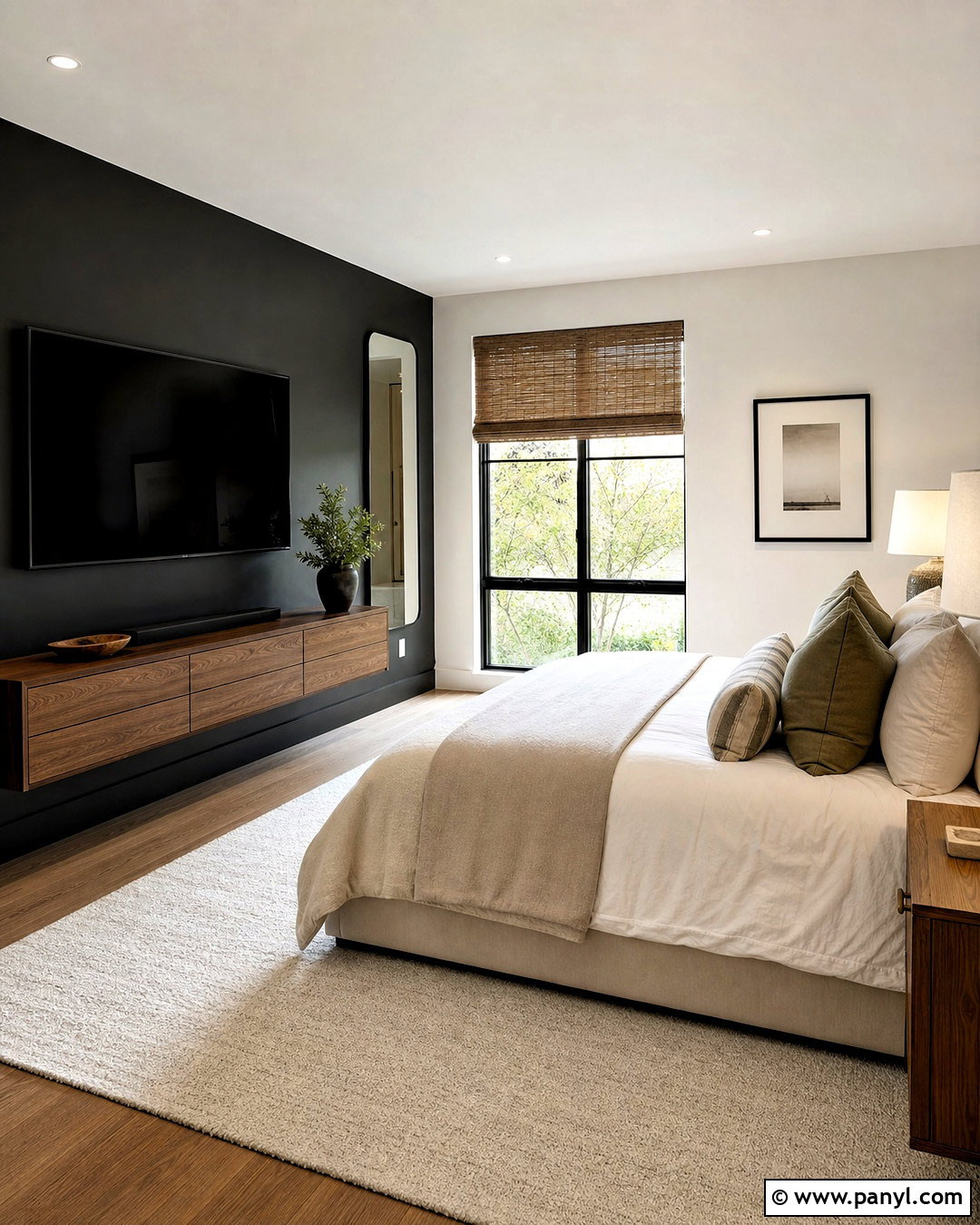 Black Bedroom TV Wall With Floating Dresser - 20 tv wall design black ideas