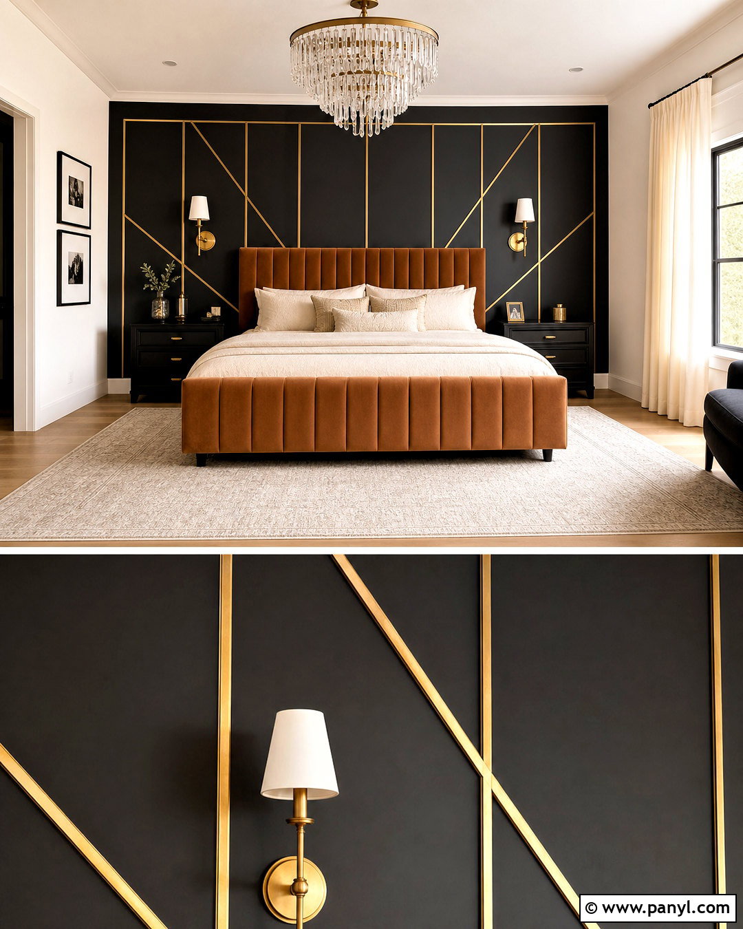 Black Bedroom Wall With Gold Geometric Lines - 20 royal paint wall design for bedroom ideas