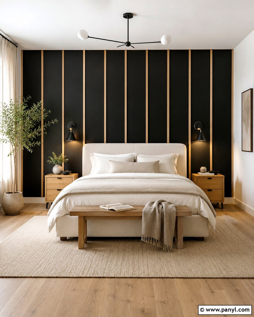 Black Bedroom Wall With Vertical Oak Trim - 20 Black Accent Wall With Wood Trim Ideas