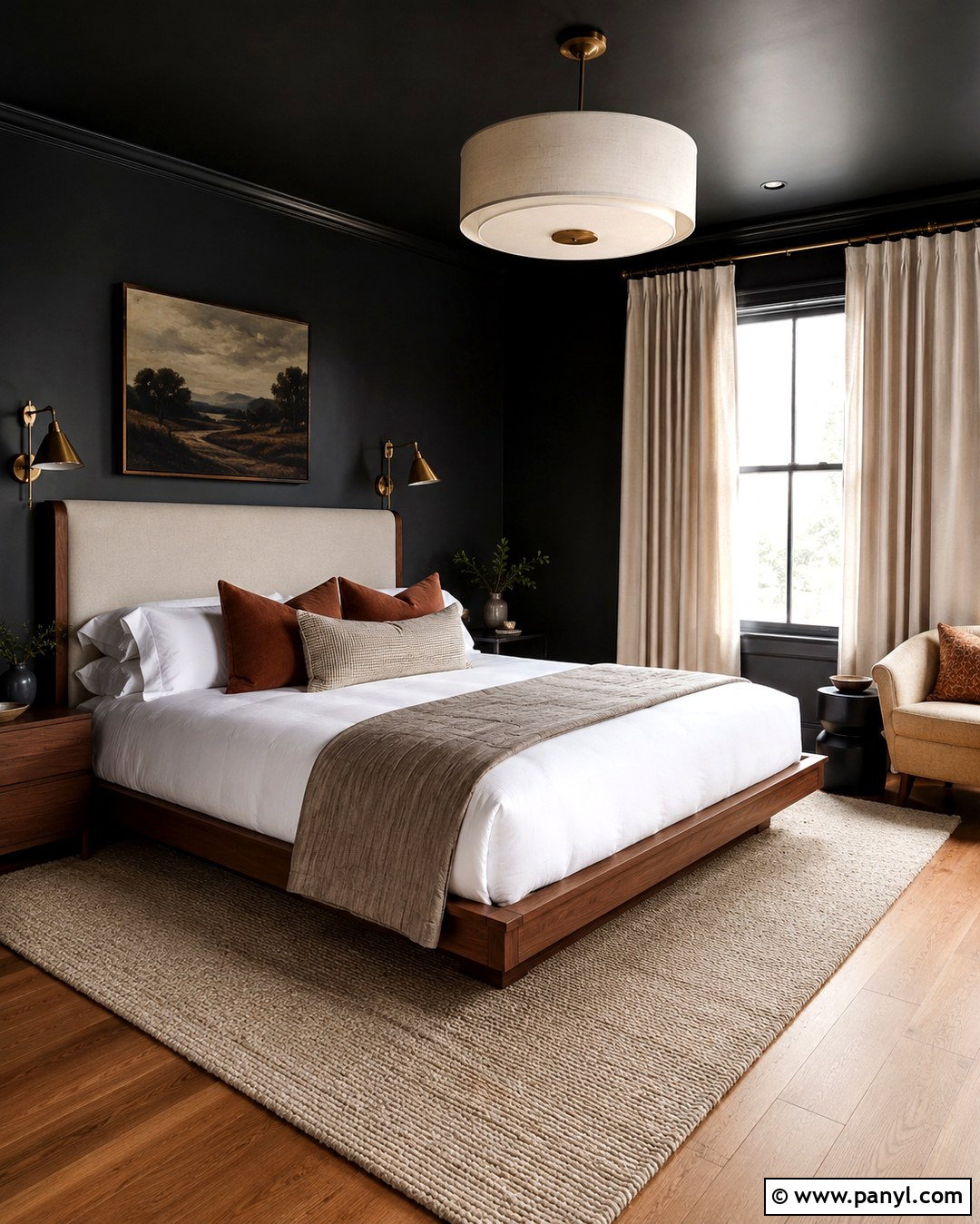 Black Bedroom Walls And Ceiling With Walnut - 20 Black Wall Black Ceiling Ideas