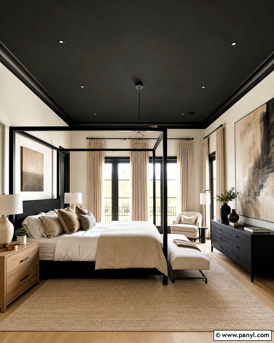 Black Bedroom With A Painted Ceiling - 20 black interior bedroom ideas