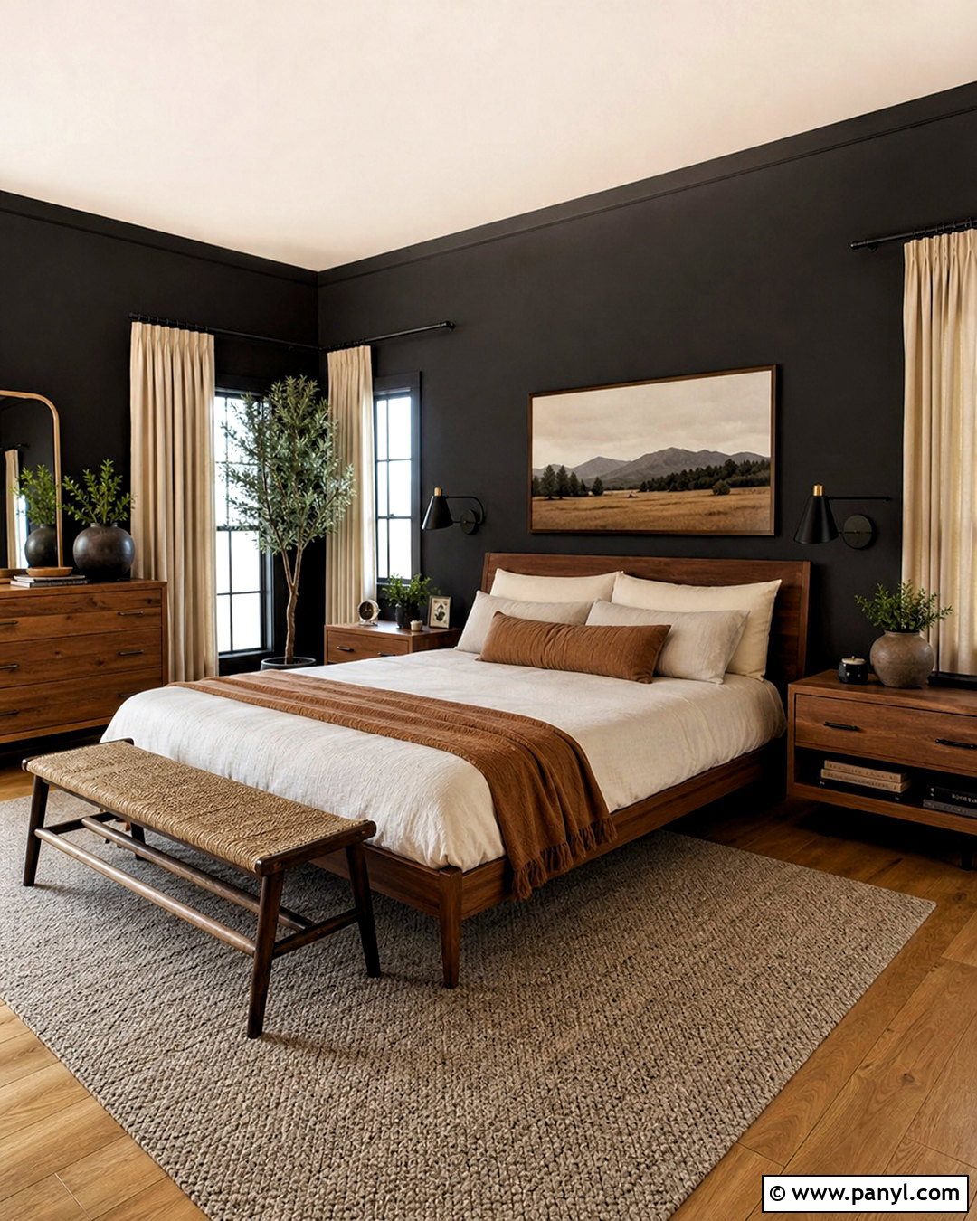 Black Bedroom With Natural Wood - 20 black room design ideas