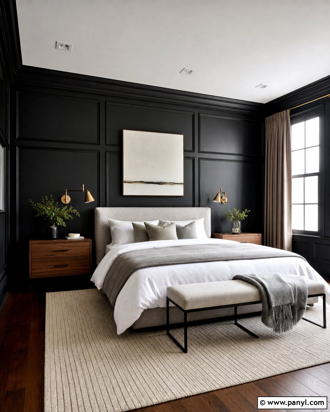 Black Bedroom With Wall Paneling - 20 black painted bedroom ideas