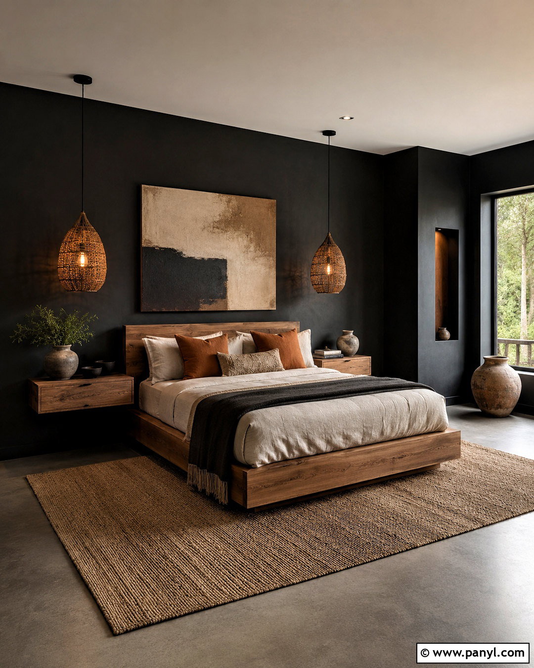 Black Bedroom With Warm Oak Accents - 20 dark painted bedrooms
