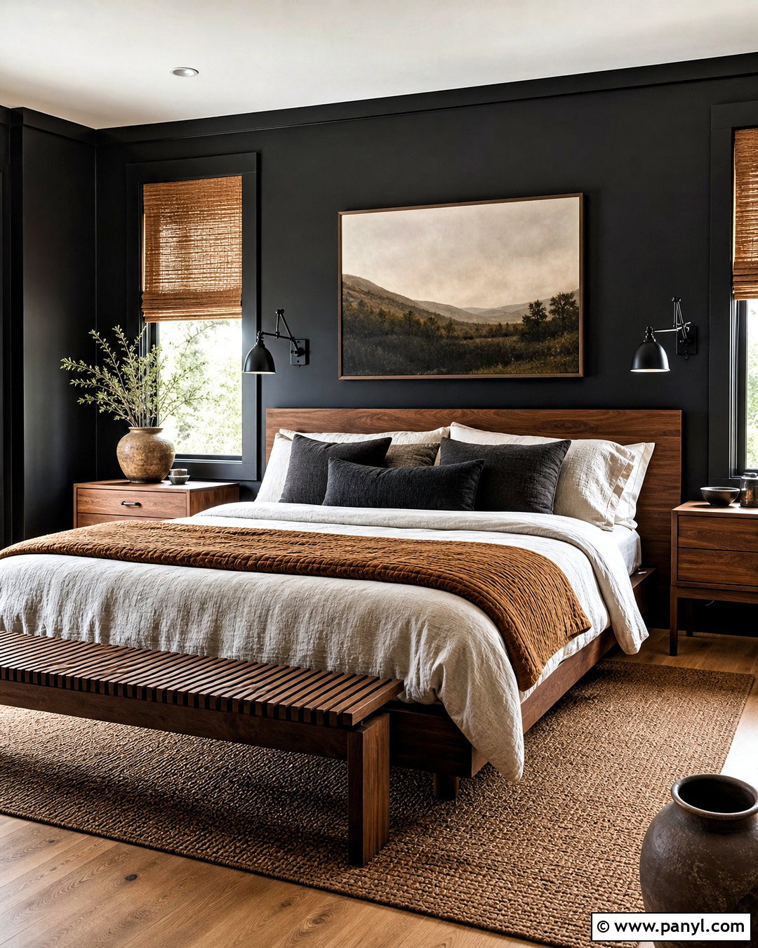 Black Bedroom With Warm Wood - 20 black interior bedroom ideas