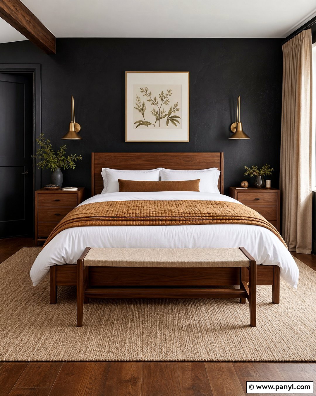 Black Bedroom With Warm Wood - 35 black painted room ideas