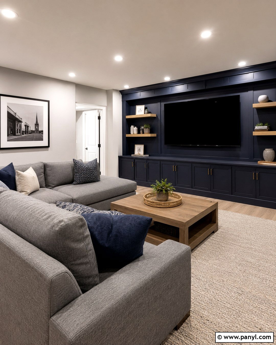 Black Blue Basement Media Wall - 20 Black Blue Wall Ideas