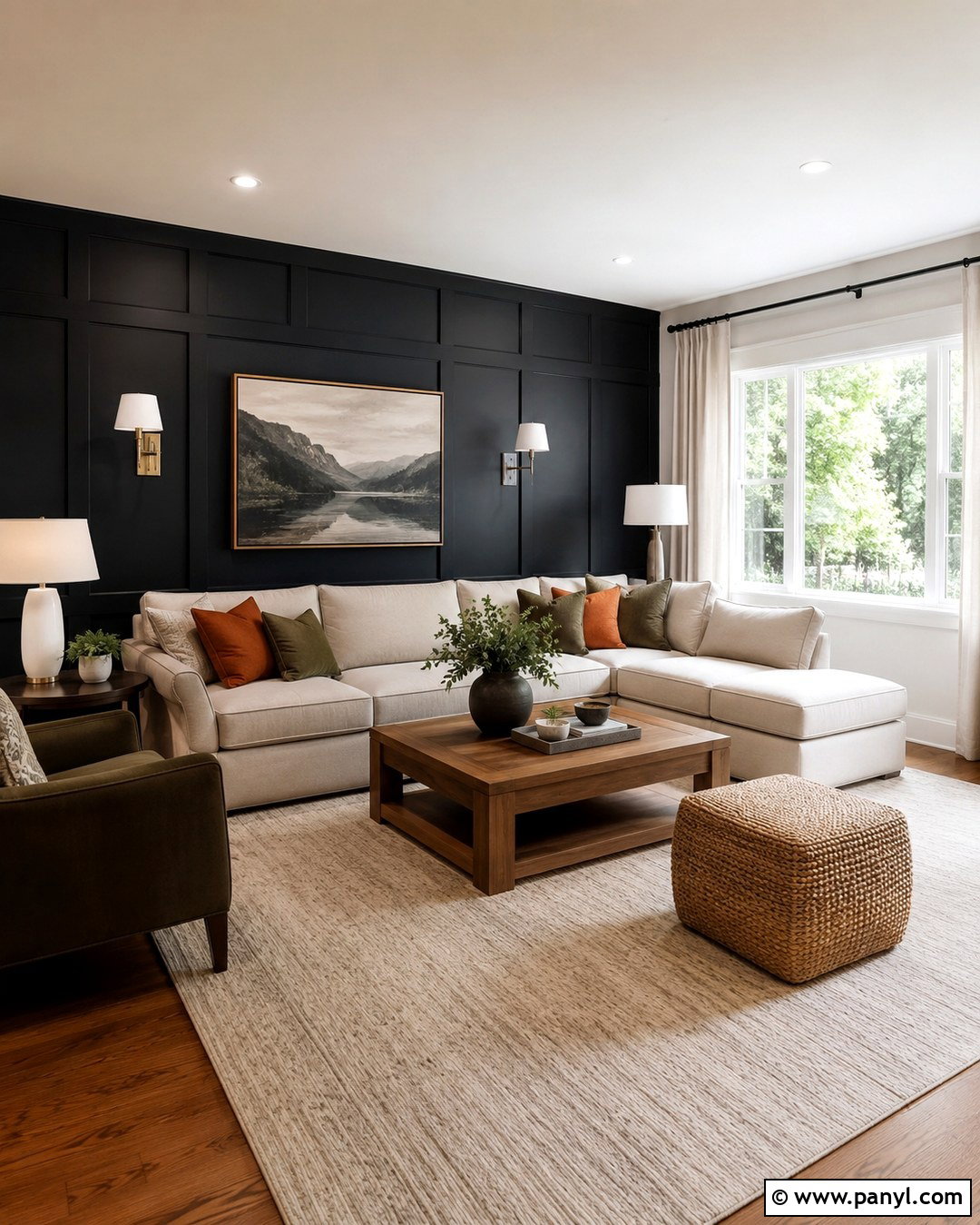Black Board And Batten Accent Wall - 20 Black Accent Wall Family Room Ideas