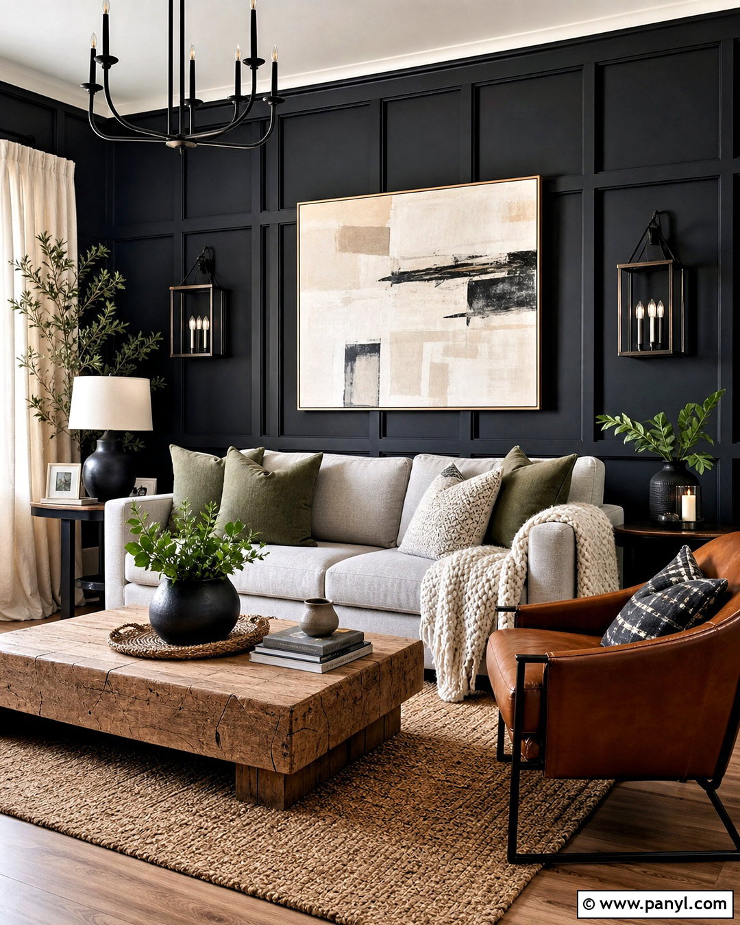 Black Board And Batten Accent Wall - 20 dark accent wall living room ideas