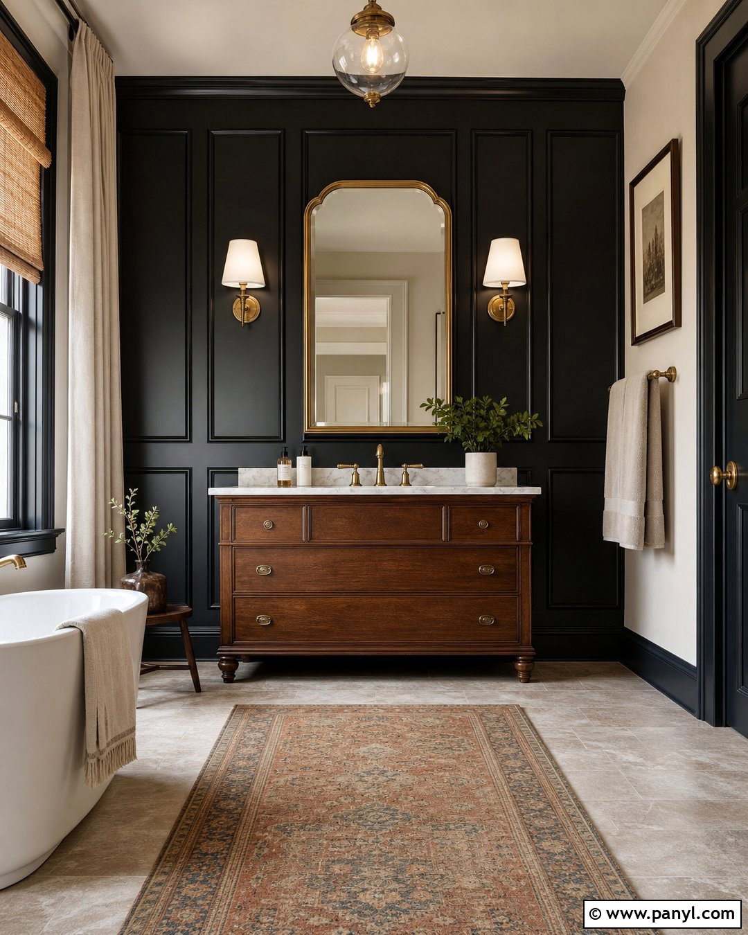 Black Board And Batten Bathroom Wall - 35 Black Accent Wall Bathroom Ideas