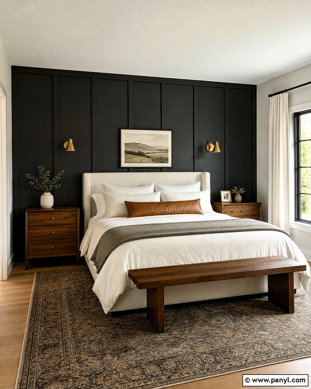 Black Board And Batten Bedroom - 20 one black wall bedroom ideas