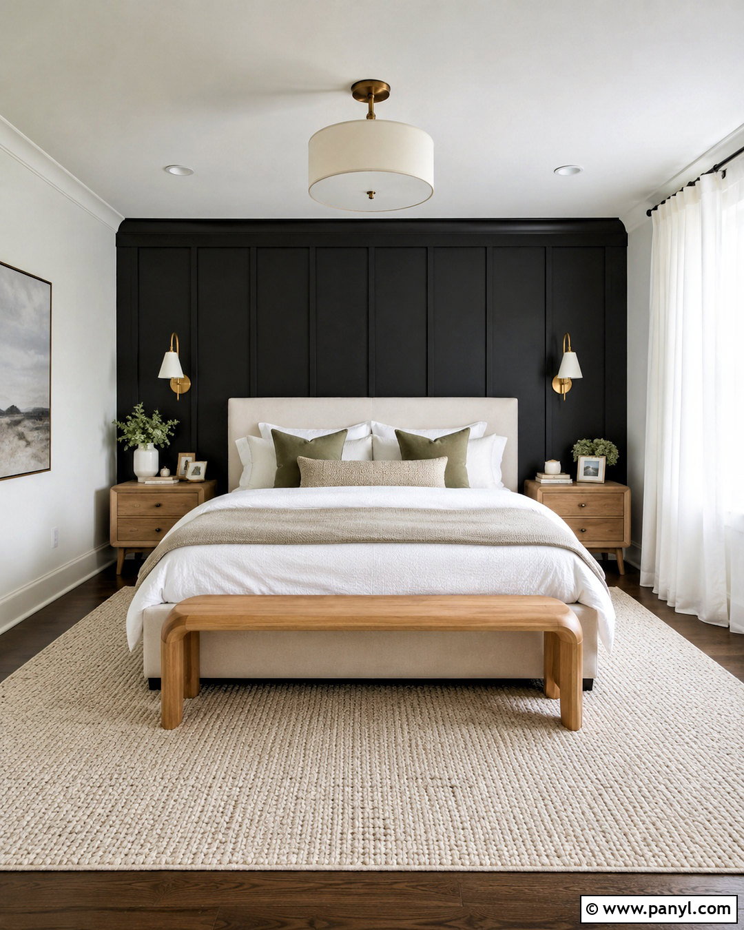 Black Board And Batten Bedroom Wall - 20 White Room With One Black Wall Ideas