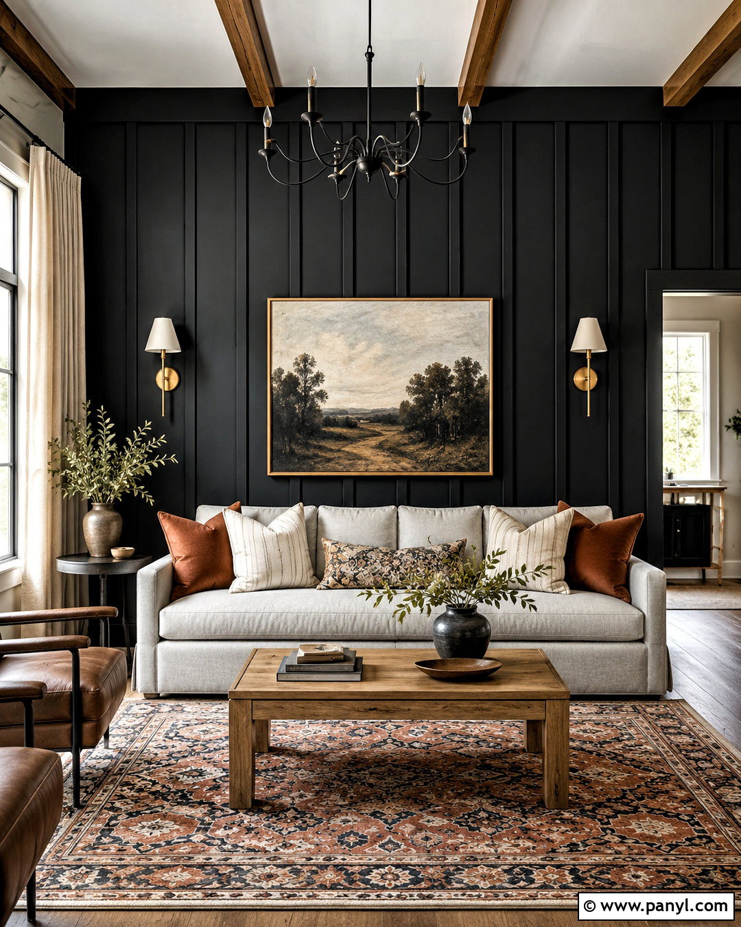 Black Board And Batten Living Room - 20 black wall living room decorating ideas