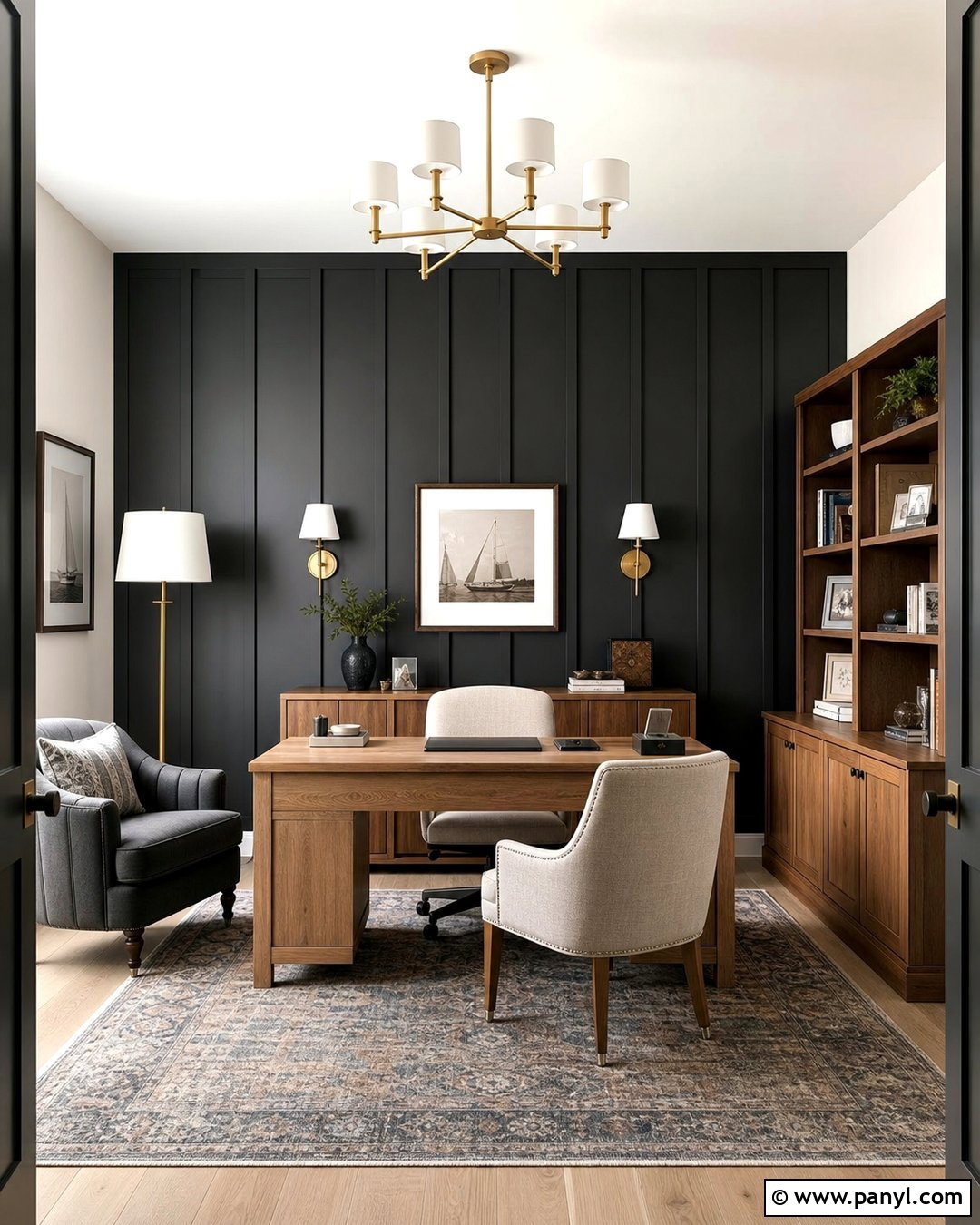 Black Board And Batten Office Wall - 35 Black Accent Wall Office Ideas