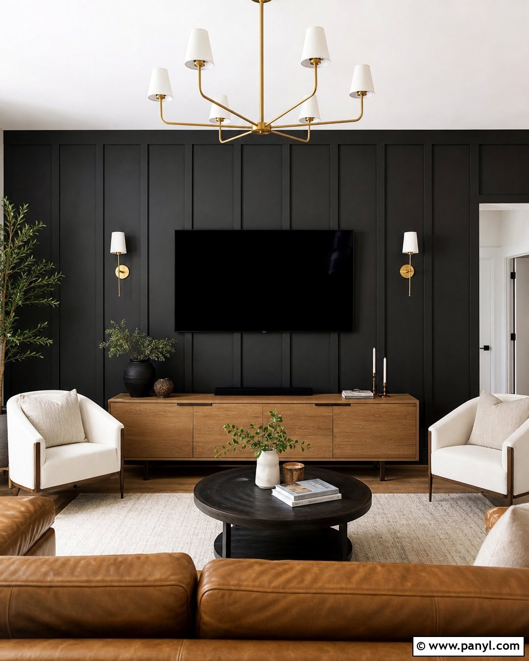 Black Board And Batten TV Wall - 35 Black Wall Behind Tv Ideas