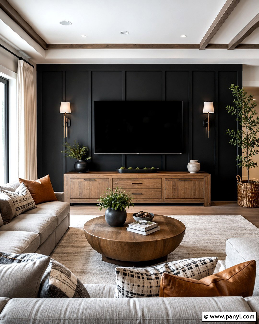 Black Board And Batten TV Wall - 20 Tv Wall Dark Paint Ideas