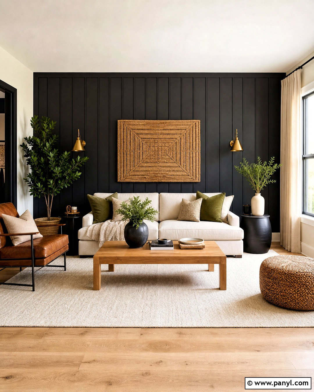 Black Board And Batten Wall - 20 dark feature wall living room ideas