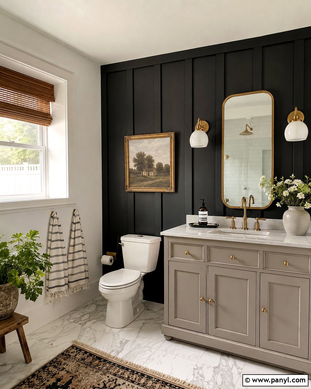 Black Board And Batten Wall Behind Toilet - 20 Black Accent Wall Behind Toilet Ideas