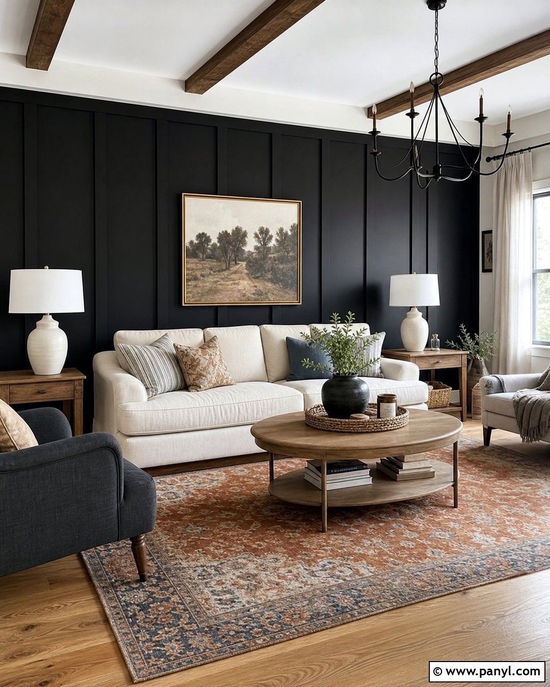 Black Board And Batten Wall Living Room - 25 Room With One Black Wall Ideas
